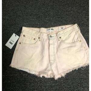 New Re/Done Levis Jeans 27 Distressed Faded Pink Denim The Short Cut Off